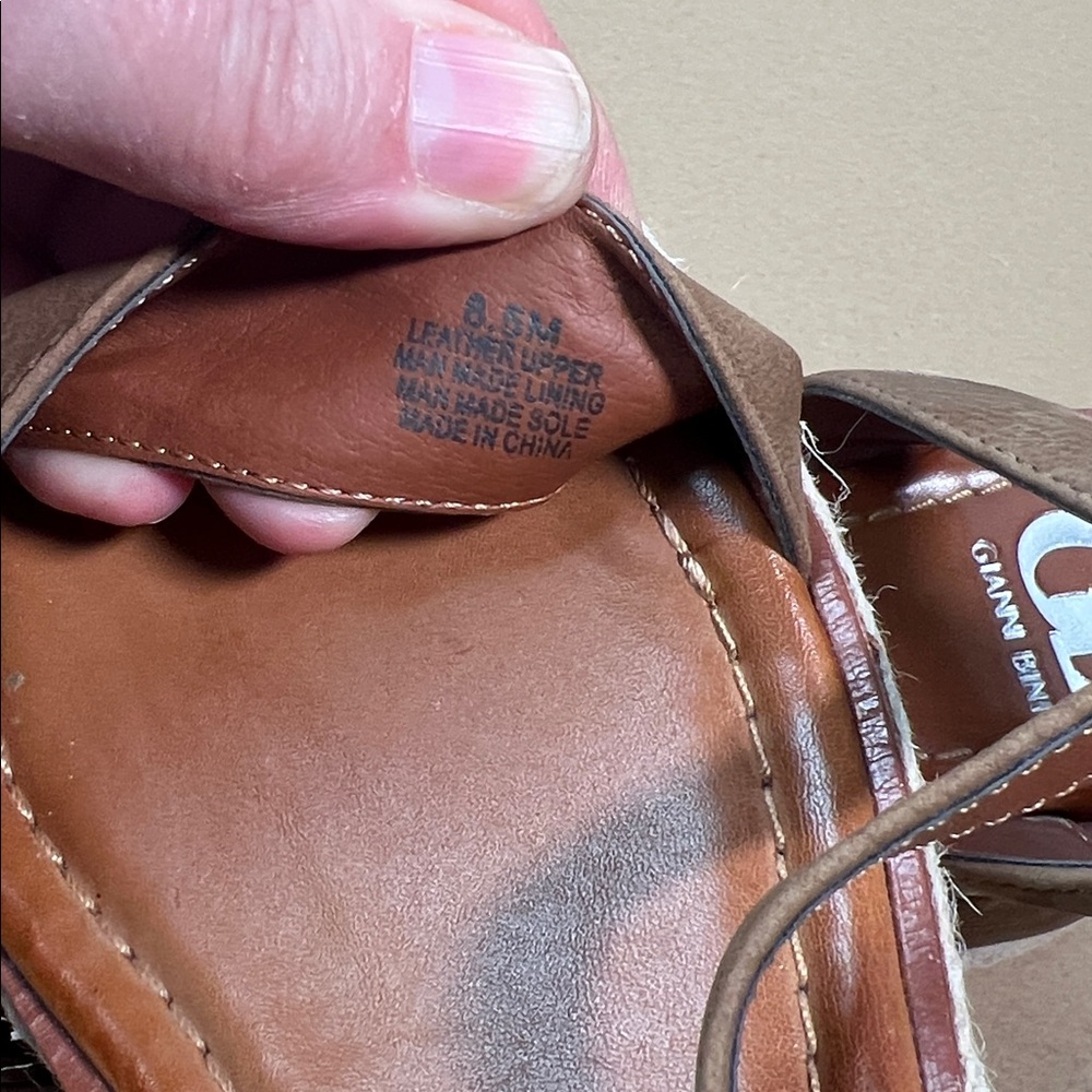 Gianni Bini espadrille brown leather ankle strap open toe platform sandals 8.5 - Picture 7 of 9